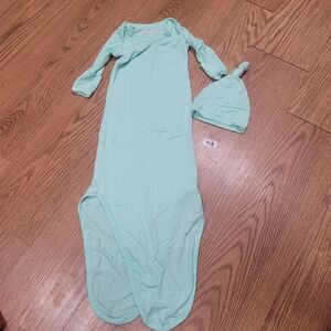 Baby Noah Newborn - 3 Months Knotted Gown With Hat Mint Light Green